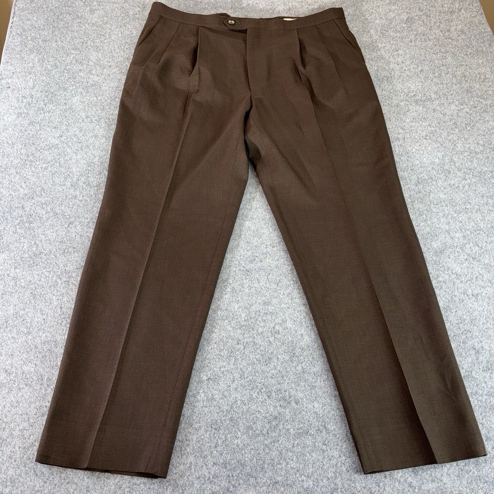 Vintage Sansabelt Dress Pants Mens 40x30 Slacks Brown Pleated Classic Fit
